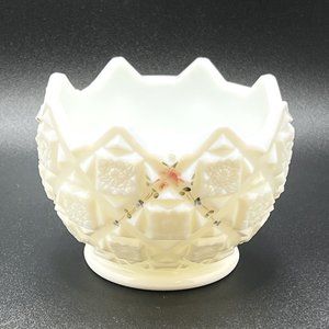 Westmoreland Vintage Milk Glass Bowl “Old Quilt” Hand Painted Candy Trinket Dish